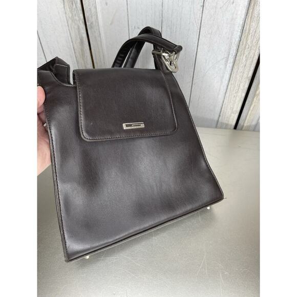 Vintage Guess Brown Faux Leather Shoulder Bag Tote Minimalist G Logo Purse Y2K - Picture 5 of 8